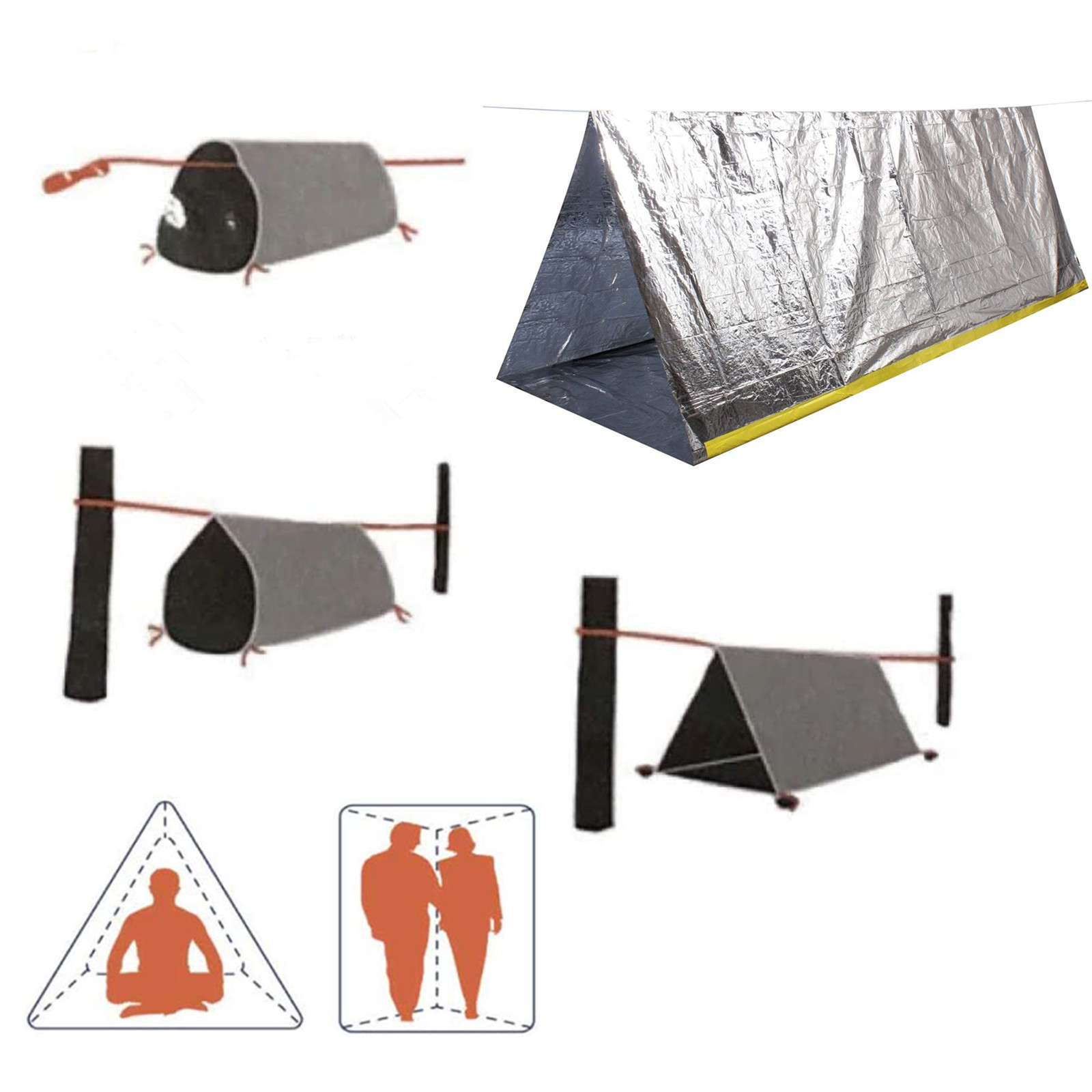 Tienda de emergencia, tienda de campaña impermeable con tubo de emergencia para 2 personas para acampar y actividades al aire libre