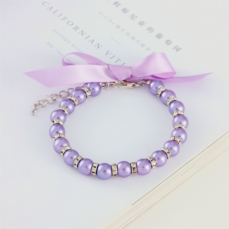 Pet Pearl Collar Dog Rhinestone Shiny Princess Necklace Cat Bow Adjustable Pendant Decoration Pet Supplies Chihuahua Accessories: Purple / S