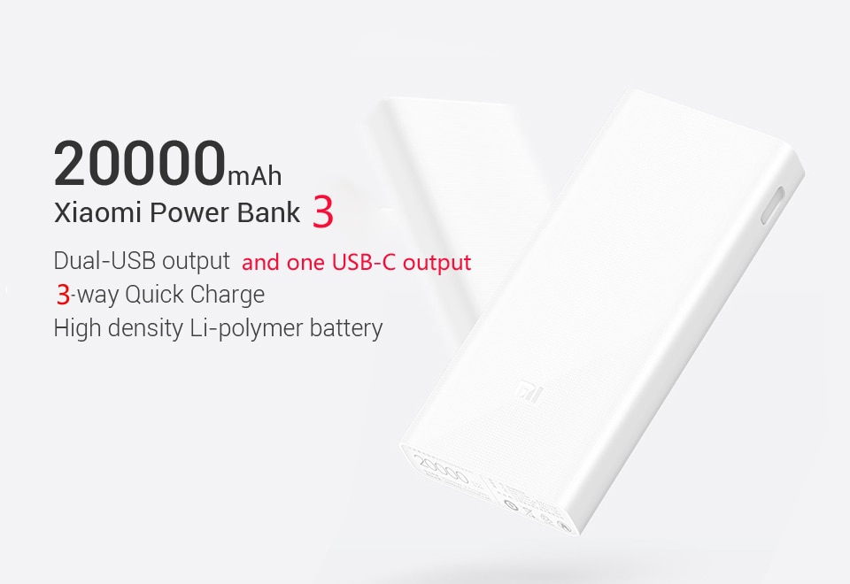 Xiaomi-Banco de energía Original 3 20000mAh, cargador portátil USB Mi QC3.0 Dual, Banco de batería externo 20000 para teléfonos móviles