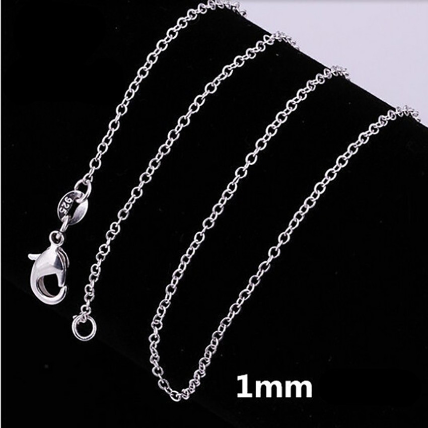 10 Uds. Collar de cadena circular de cuerda de 1MM de Plata de Ley 925 para mujer 45-60CM joyería de para y boda de navidad
