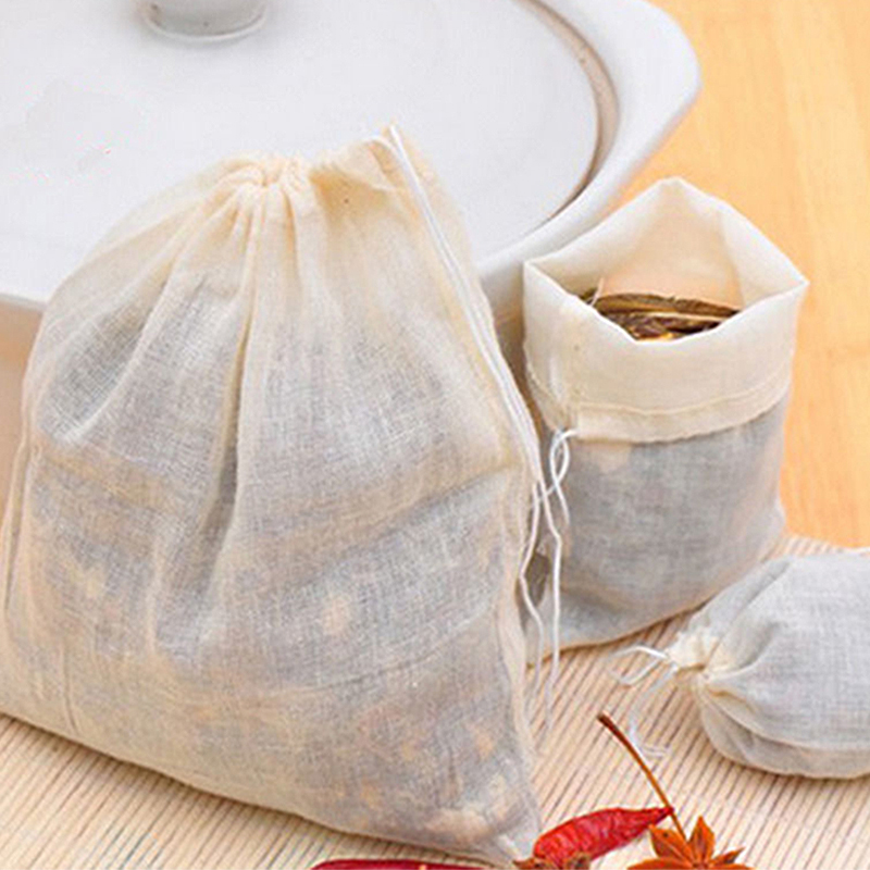 10 stk store teposer 8 x 10cm bomuld muslin løbebånd genanvendelige poser til sæbe urter te tomme filterposer til madlavning køkkenredskab