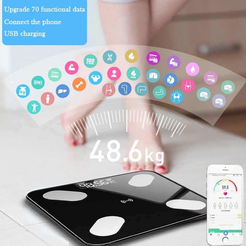 Bluetooth Smart Electronic Bathroom Scale Digital Display USB Charging Body Fat Scales TB