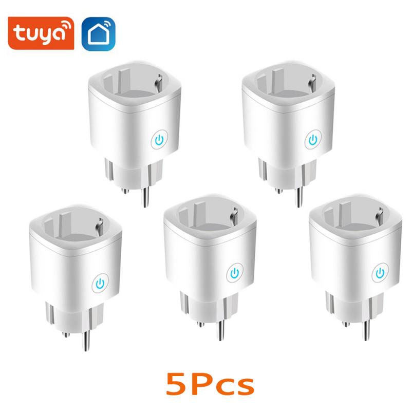 Tuya 16A WiFi EU Smart Plug Socket Remote Voice Control Socket Work With Google Home Alexa Smart Life APP: 5Pcs