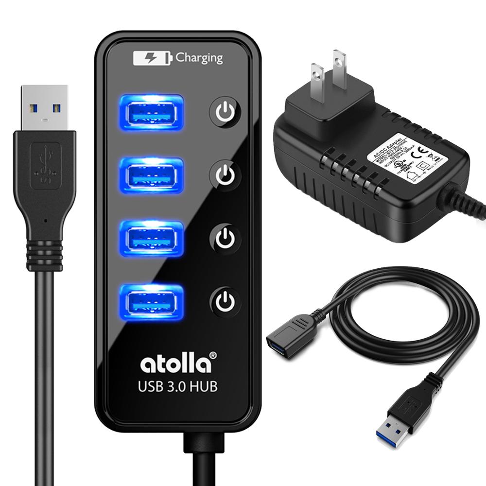 Atolla Usb 3.0 Hub Met Power Adapter, 4 + 1 Data-overdracht En Opladen Multipoort, high-Speed 5Gbps Usb Splitter Voor Macbook Air