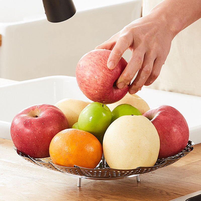 Vaporera plegable de acero inoxidable para cocina, cesta de malla para verduras, frutas y alimentos, utensilios para cocinar al vapor