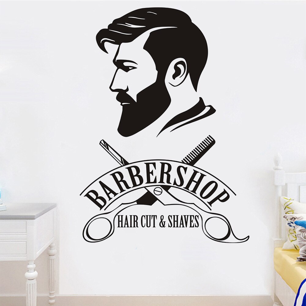 Barbershop Decoratie Salon Muursticker Etalage Muurtattoo Hair Cut Art Mural Salon Muur Papier