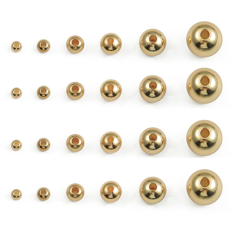Cuentas espaciadoras redondas de cobre chapado en oro de 18k, accesorio de Metal para fabricación de joyas, 2,5/3/4/5/6/8mm