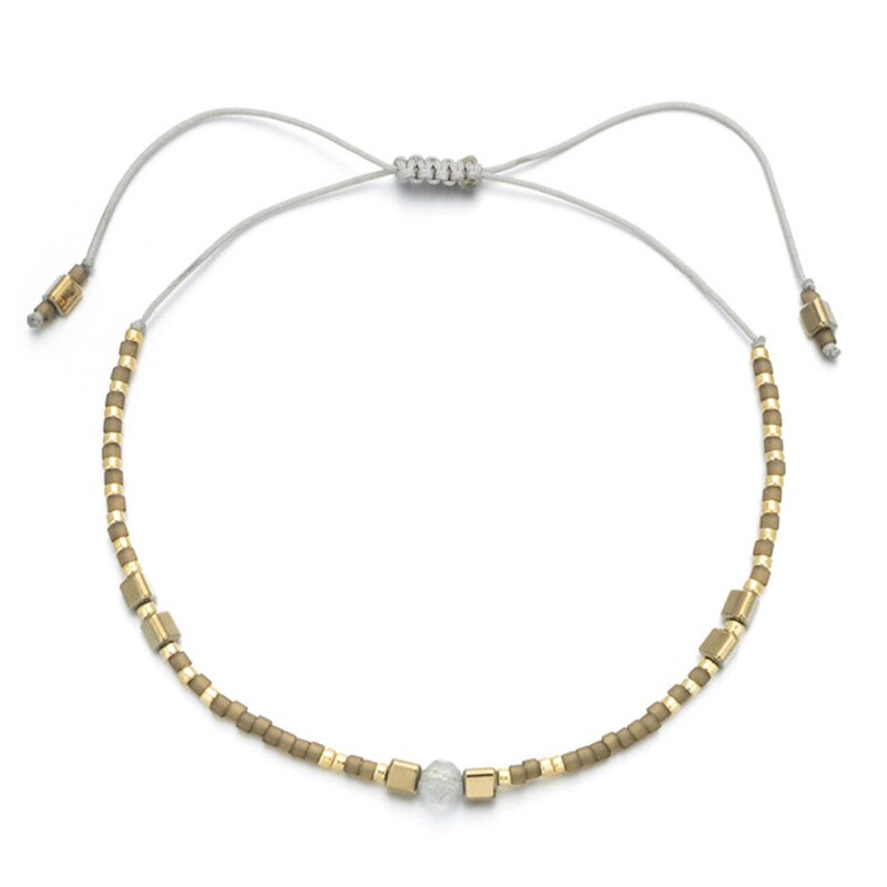 Boheme tynde miyuki beaded sten krystal armbånd & amp; armbånd til kvinder håndlavede vintage armbånd med etnisk knude: Rb388-9