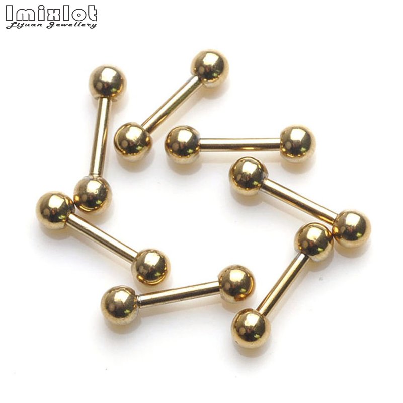 10 stks/partij Rvs Tong Ringen Stud Oor Piercing Sieraden Goud Kleur Barbell Oor Tragus Piercing Oorbel