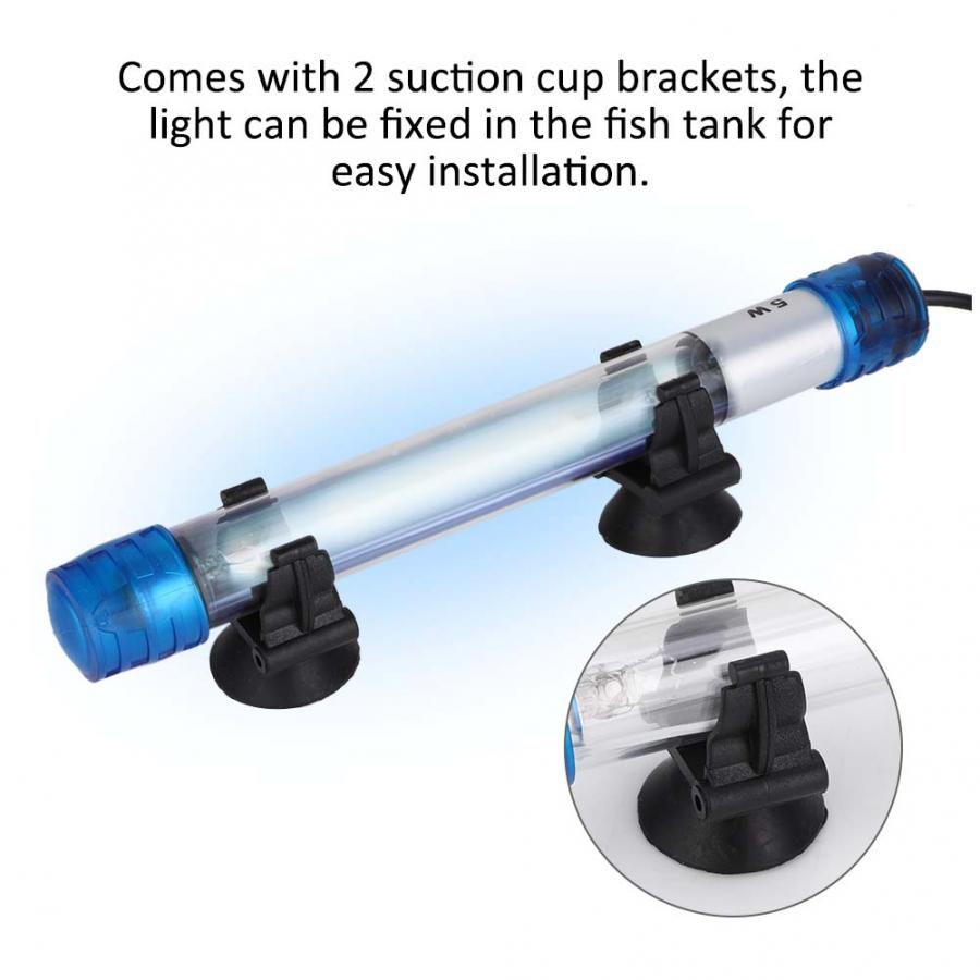 Fish Tank Light Lamp Submersible UV Light Algae Bacteria Killing Lamp for Aquarium Fish Tank EU Plug