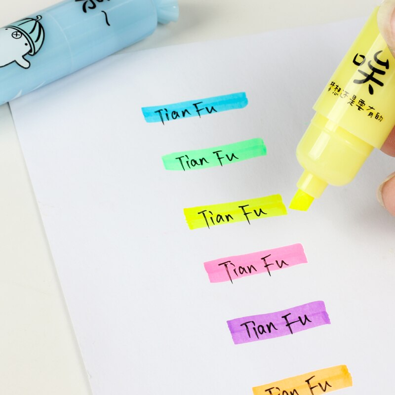 6 stk godteri fluorescerende highlighter assortert neonfarger tekstmarkør fargelegging diy til kontorskoleelever låve