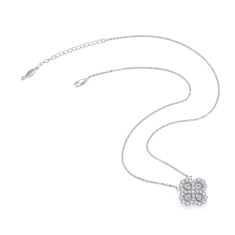 Luxe 925 en argent Sterling pendentif collier pour femmes quatre feuilles longue chaîne collier de bijoux de mariage collier de plata