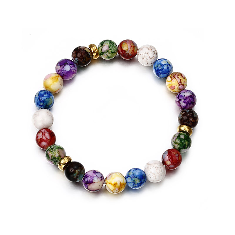 Pulsera de chacras con cuentas de piedra Natural de colores para mujer, brazalete de ágata turquesa, pulsera redonda de 8 Mm, elástica, nueva: Style 1