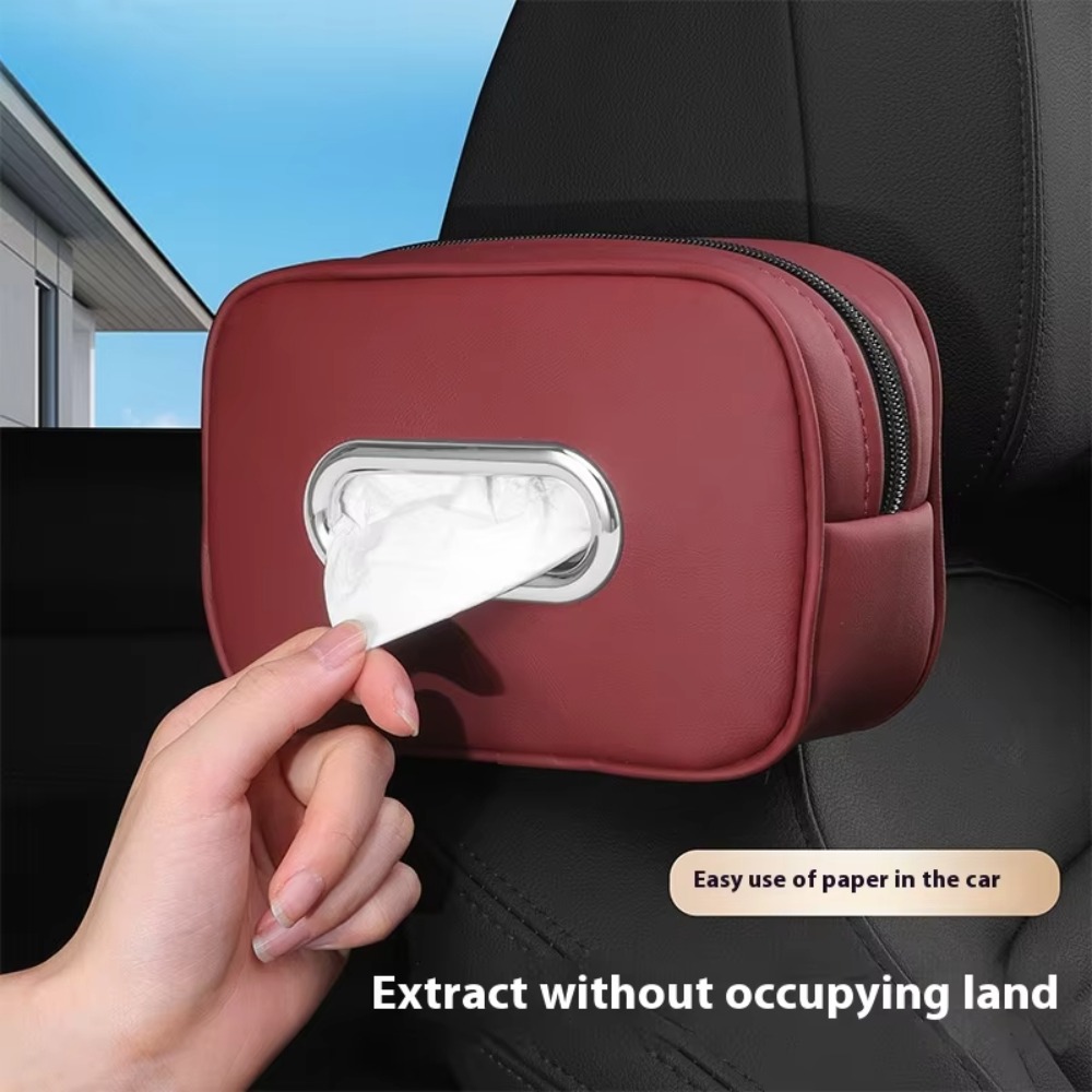 Multifunctional Car Tissue Box Zipper PU Leather Car Napkin Holder with Fix Strap Paper Box Backseat Tissue Case
