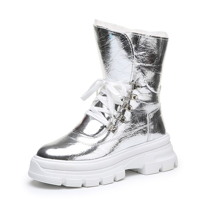 Shiny Winter Boots Women Snow Boots Female White Ladies Shoes Plush Waterproof Shoes Woman Keep Warm Shoes I5-51