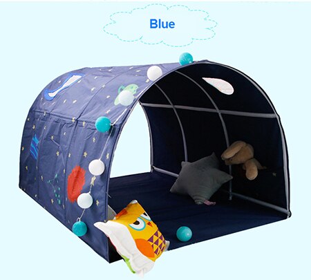 Draagbare Kinderen Speelhuis Speeltent Voor Kinderen Vouwen Kleine Huis Kamer Decoratie Tent Kruipen Tunnel Speelgoed Bal Zwembad Bed tent: BLUE TEMT