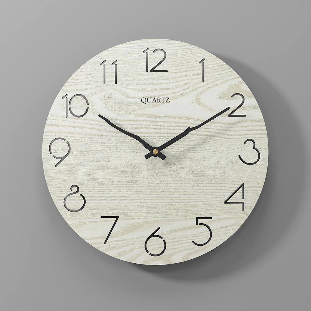 Horloge murale en bois 12 pouces | Montre de salon, nordique moderne, horloge de cuisine 3D, montre murale creuse, décoration de maison: 2
