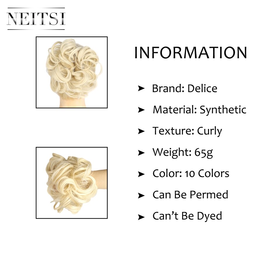 Neitsi Women Curly Chignon Hair Bun for Brides Synthetic High Extensions Ponytail Hair Bundles Hairpieces Hair Buns P18-22