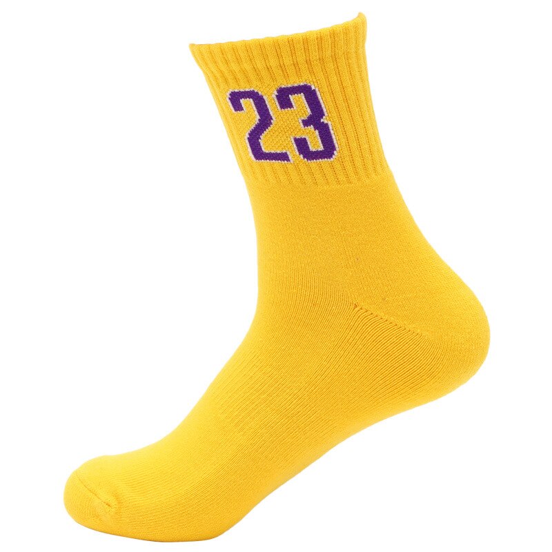 Brothock Uomini di pallacanestro con numero di stelle di cotone squadra modello digitale di sport calze fondo asciugamano ammortizzatore elite calzini: Yellow NO.23