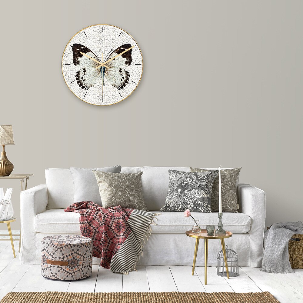 30cm akryl fjäril väggklocka kvarts analog marmor klocka 3d elegant marmor tryck modern rund vägg klocka kreativitet heminredning