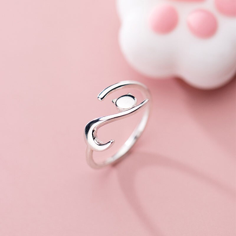 Inzatt Echt 925 Sterling Zilveren Kat Verstelbare Ring Voor Mode Vrouwen Party Leuke Fijne Sieraden Minimalistische Accessoires