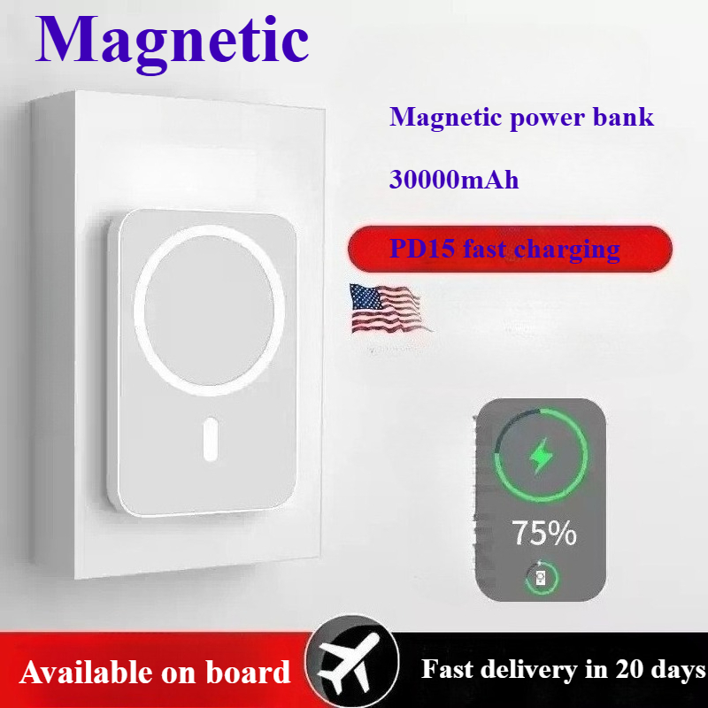 30000mAh Magsafe Power Bank 15W Carregamento rápido portátil de backup Bateria magnética externa Carregador sem fio para iPhone