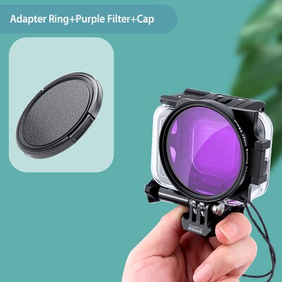 Para gopro 8 preto acessórios close-up filtro + 16 macro vermelho roxo 58mm mergulho subaquático para go pro 8 original caso à prova dwaterproof água: Set B