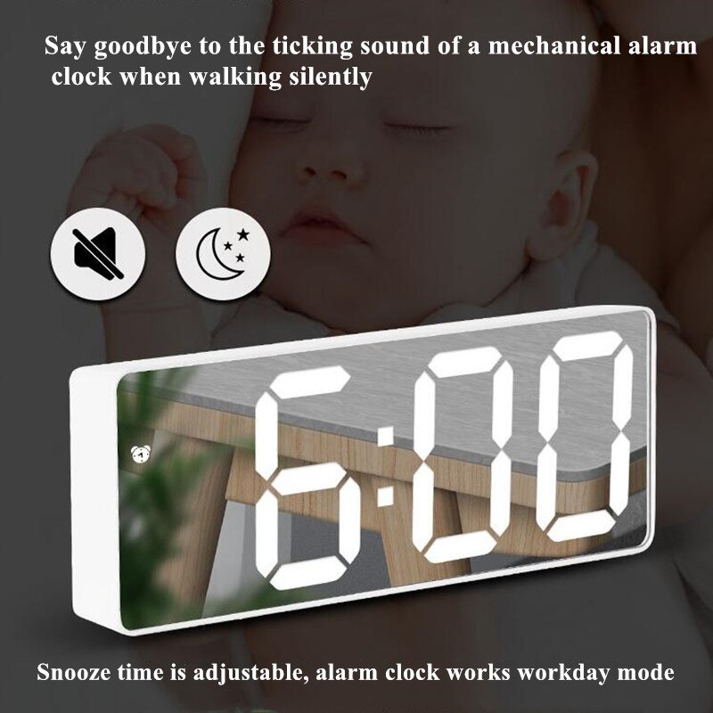 Neue Acryl/Spiegel Wecker LED Digital Uhr Stimme Kontrolle Schlummern Zeit Temperatur Anzeige Nacht Modus Hause Dekoration Uhr
