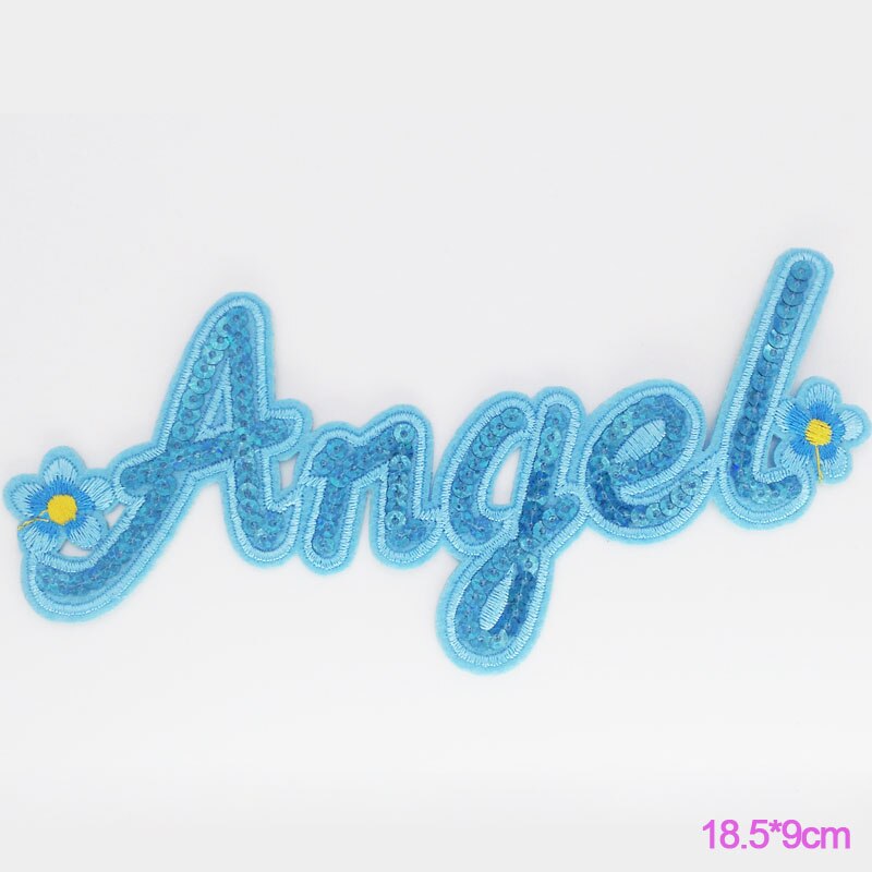 Paillette Ijzer op Patch Woorden Letters Pretty Liefde Geborduurde Kleding Patch Voor Kleding Meisjes Vrouwen: angel