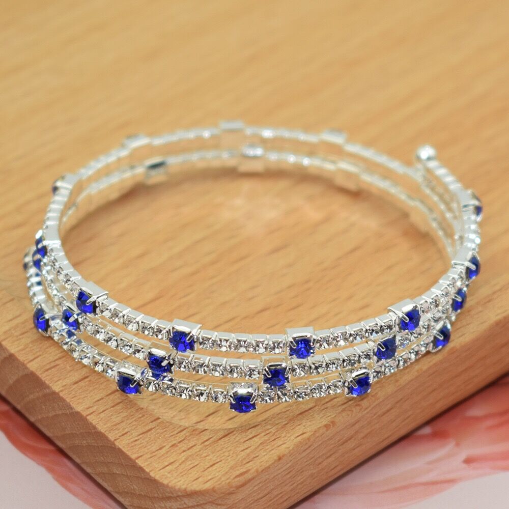 6-color Crystal Bracelet Blue, Red, White Three-row Stretch Bracelet Bride Wedding Rhinestone Bracelet Party Jewelry