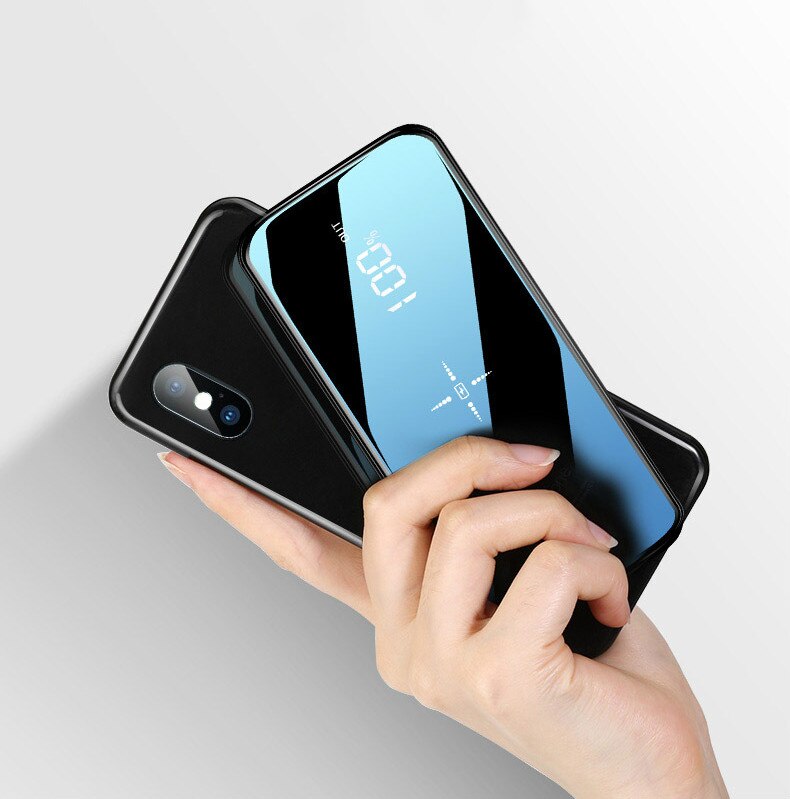 Wireless 30000mah Power Bank Dual USB quick Charge Mirror Screen Wireless Charger Powerbank Bateria External For iphone8 X