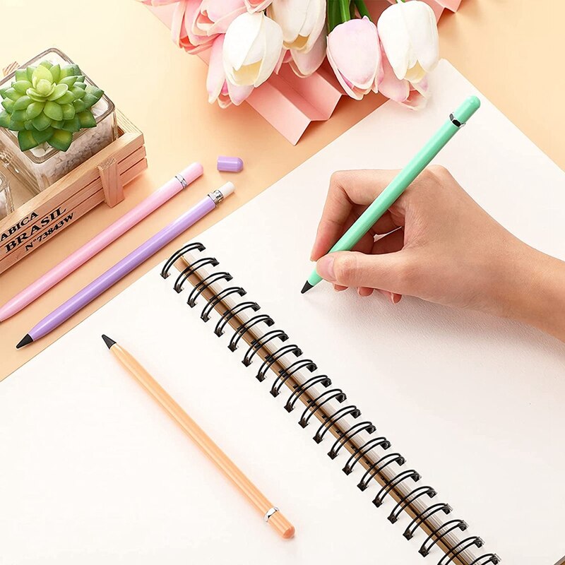 4 Pieces Metal Inkless Pen Metal No Ink Pencil Infinite Metallic Write Pen Metallic Erasable Pen for Kids and Adults