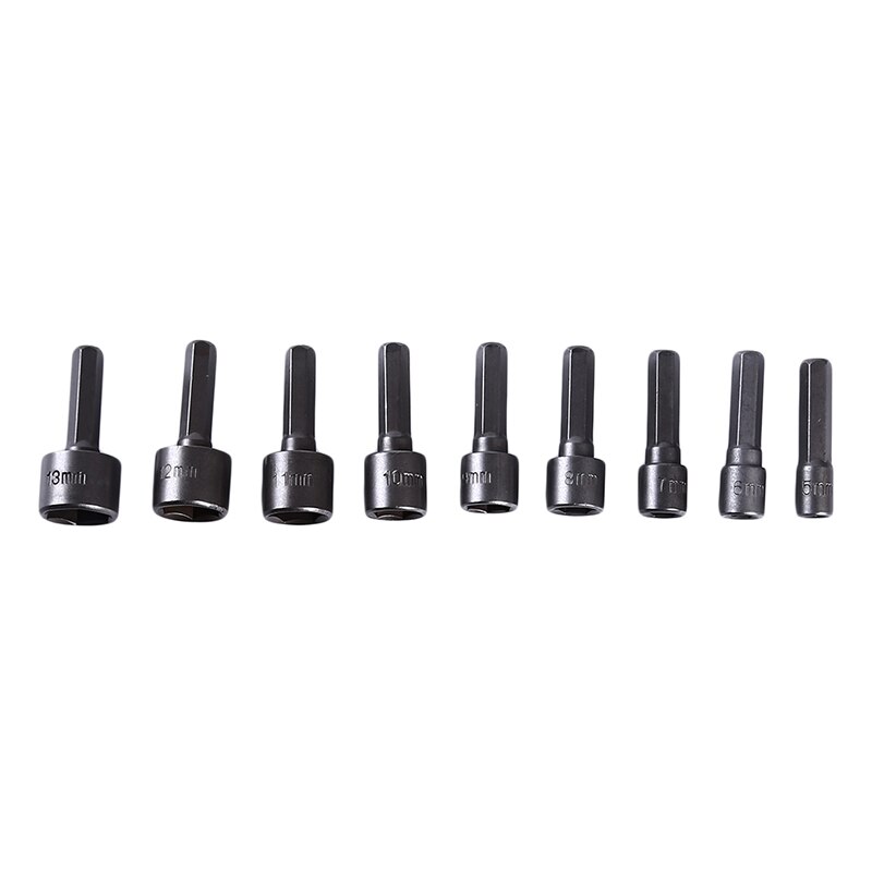 9 PCS/Set 5-13mm Nut Driver Set Hex Socket Sleeve Nozzles Wrench Set Powerful Convenient Sleeve Drill Power Tools