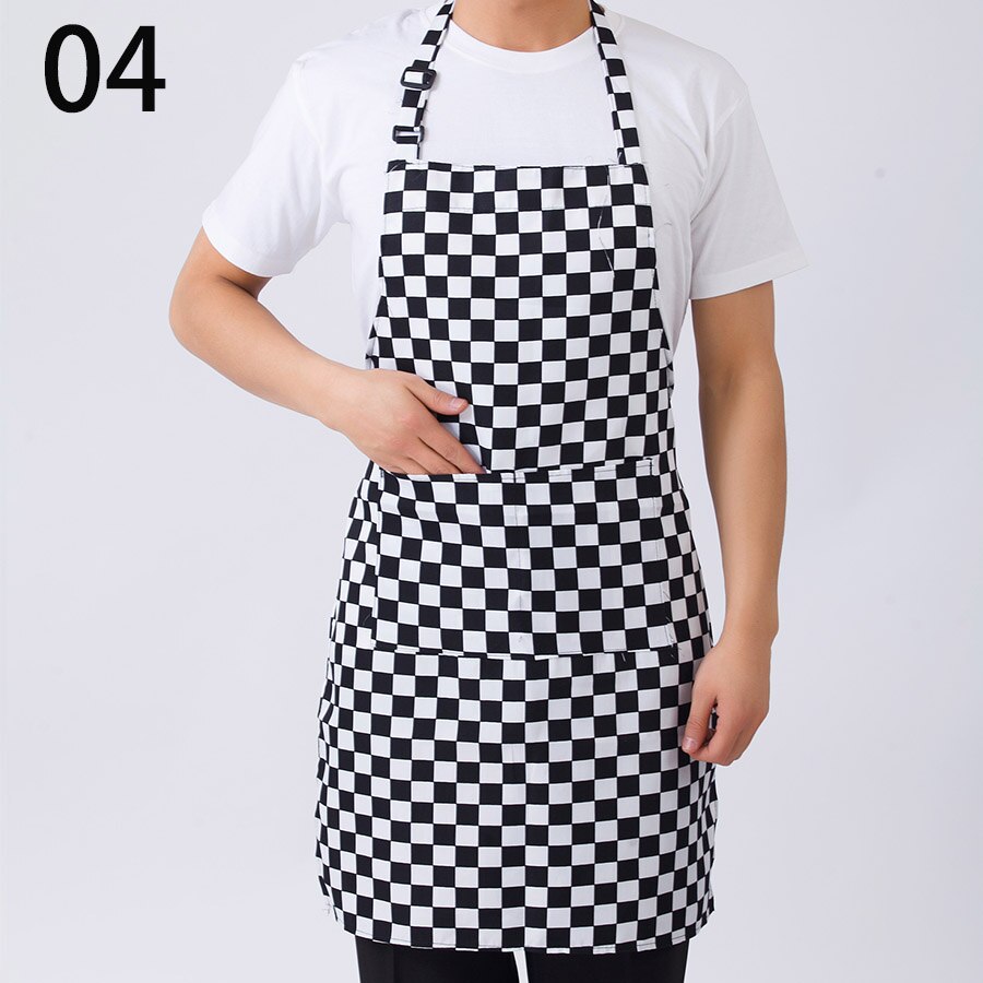 Zwarte Koken Bakken Schorten verstelbare Mouwloze Schort Streep Bib met zakken Halter Bib Delantal Keuken Restaurant: 04black whitelattice