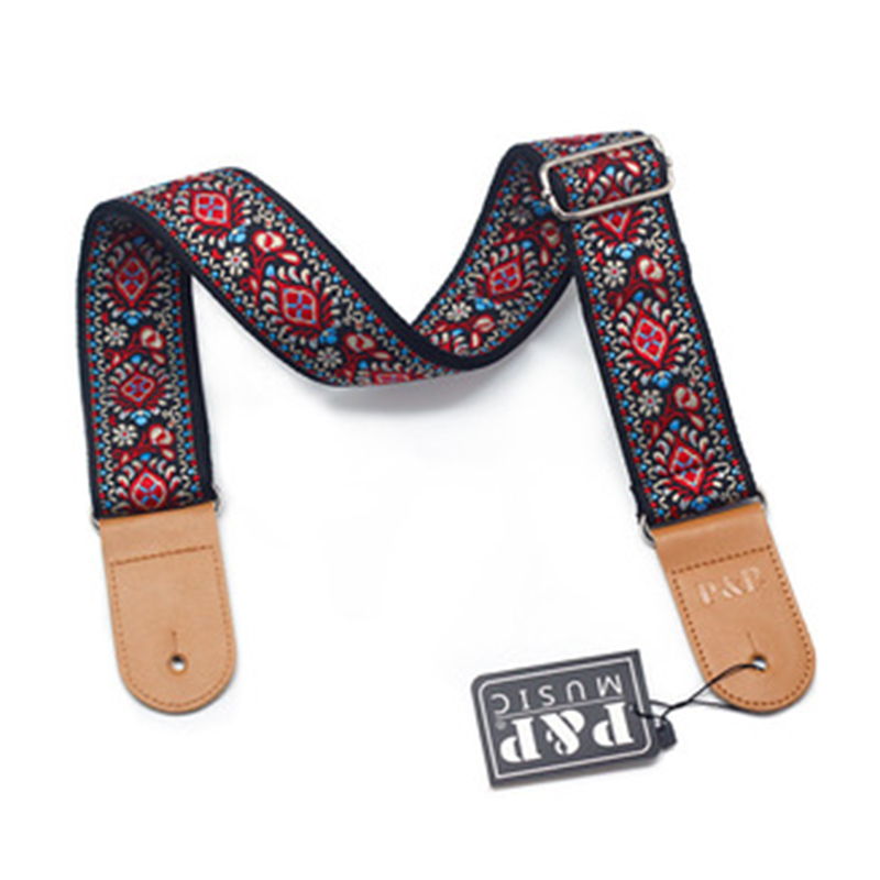 Gitaar Band Borduren Patroon Retro Etnische Stijl Puur Katoen Lederen Verstelbare 82-137Cm Muziekinstrument Accessoires Effen: S113-17