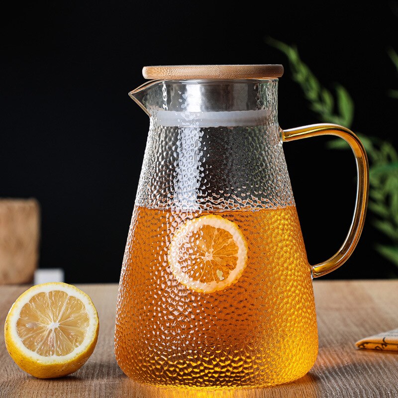 Transparent vattenkanna glas vattenkanna 1000ml/1500ml värmebeständig vattenkanna och glasuppsättning rund vattenkokare som kokar för te hem: 1000ml
