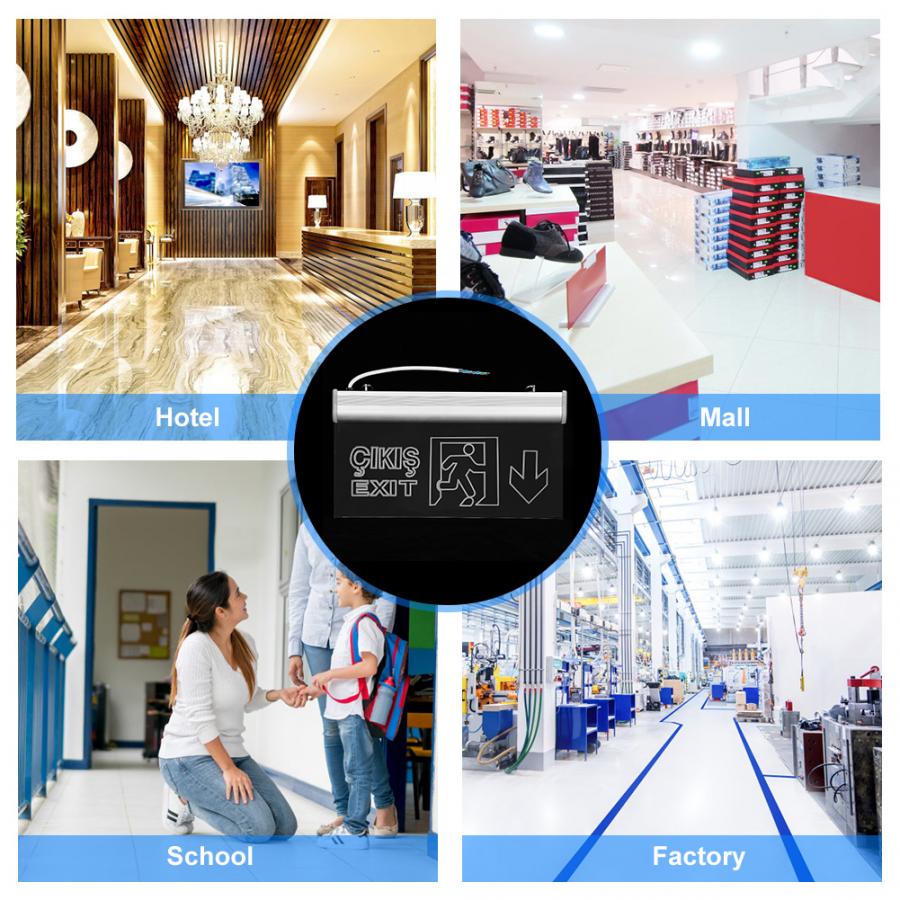 PMMA LED Emergency Exit Lighting Sign Safety Indicator 220V Arabic + English Emergency Lighting