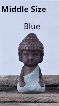 Lille buddha statue munk figur tathagata indien yoga mandala te kæledyr lilla keramik håndværk zakka dekorative keramiske ornamenter: Mellemstørrelse blå