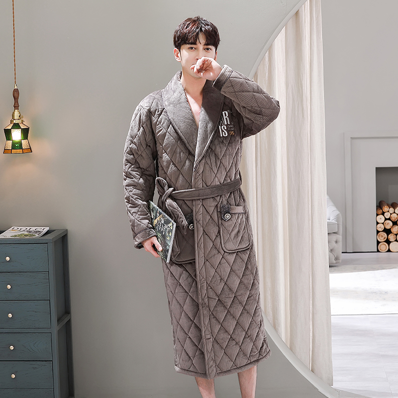 Mens Thick Quilted Long Kimono Bath Robe Men Big Yards Bathrobe Masculin Winter Dressing Gown Bridegroom Robes Wedding: ZY1666 / XXXL