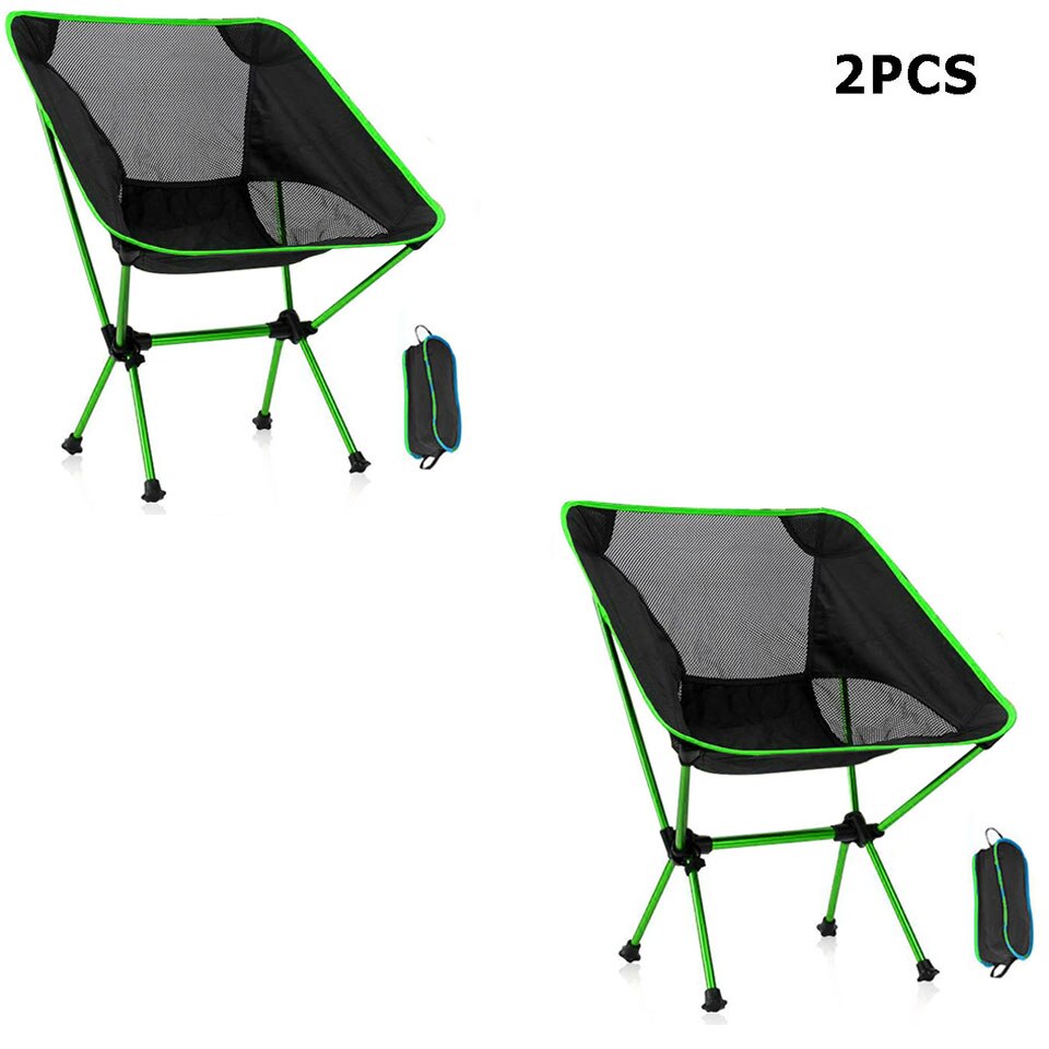 Portable Camping Beach Chair Lightweight Folding Fishing Outdoor camping Chair Ultra Light Orange Red Dark Blue Beach Chairs: 2pcs green