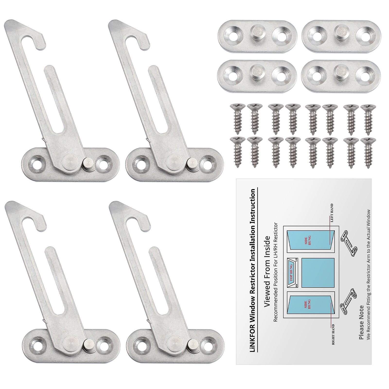 4Pcs UPVC Window Restrictors Stainless Steel Child Safety Security Lock Replacement Catch Door Ventilator with Screws Right Left: Left