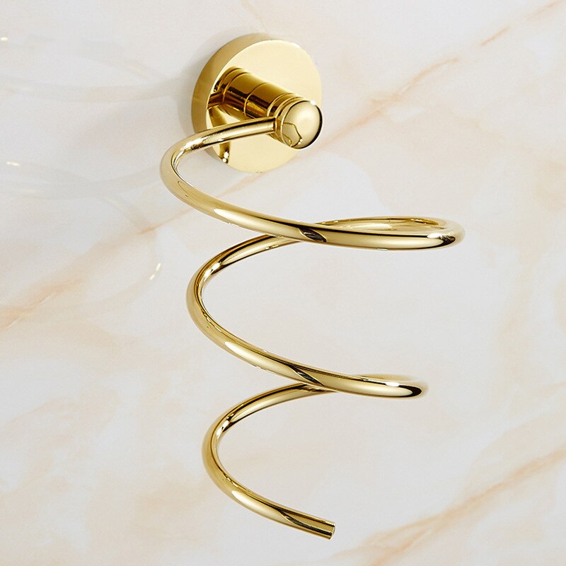 Muur Opknoping Badkamer Föhn Houder Bad Accessoires Kapper Messing Rose Goud Föhn Rack Kamer Organizer Hoekplank: gold