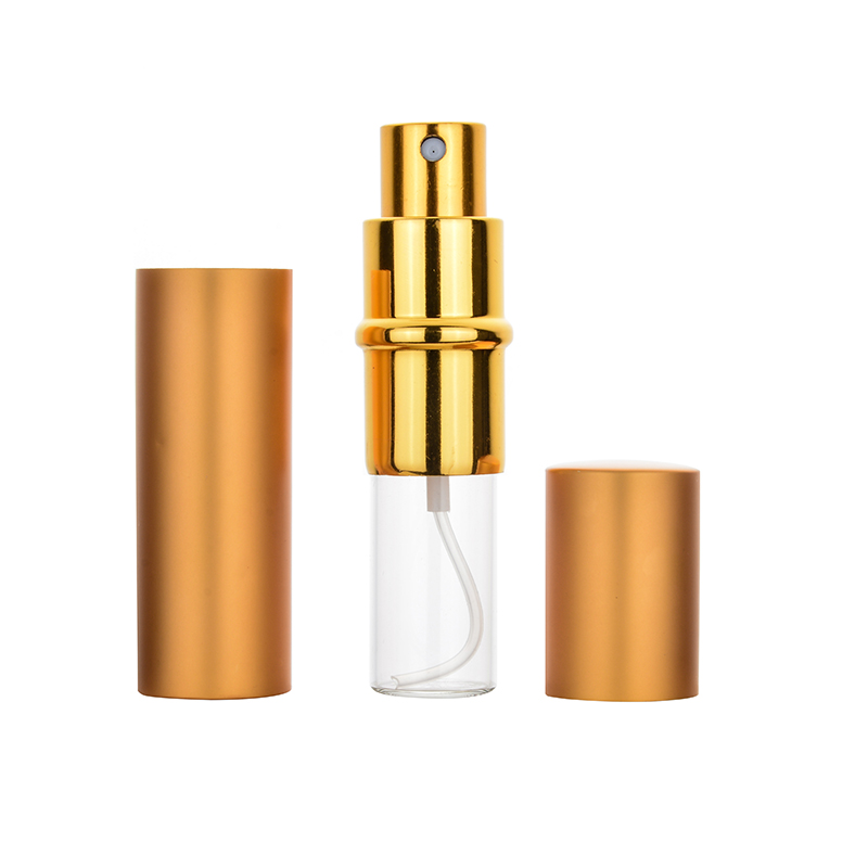 Gratis logo op maat, 10 ml lege draagbare glazen parfumflesjes met aluminium omhulsel, navulbare cosmetische etui.