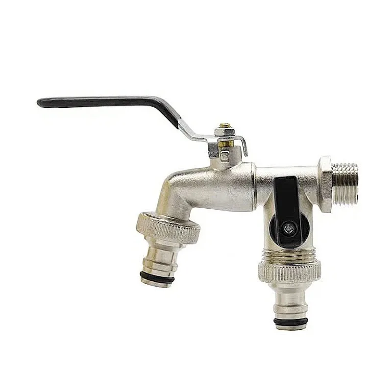 Outdoor garden faucet with 1 inlet and 2 outlets antifreeze faucet, equipped with double joint brass black faucet garden tool: Red