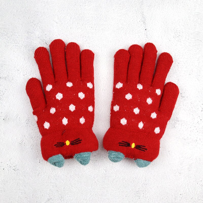 Gants épais et chauds, tricotés, pour enfant de 4 à 7 ans,mitaines d&#39;hiver en velours, pour fille et garçon,: Red