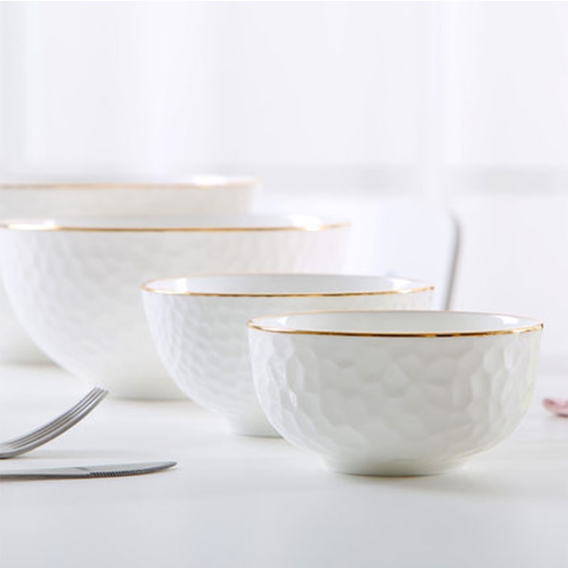 Ceramic Tableware Rice Bowl Hand-painted Gold Phnom Penh Soup Bowl Bone China Embossed Noodle Bowl Kitchen Accessories