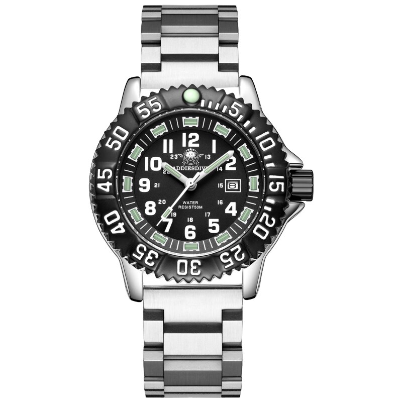 Addies Mannen Sport Horloge Kalender Display Roterende Bezel Mannen Mode Quartz Horloge Waterdicht Buis Lichtgevende Luxe Horloges: steel