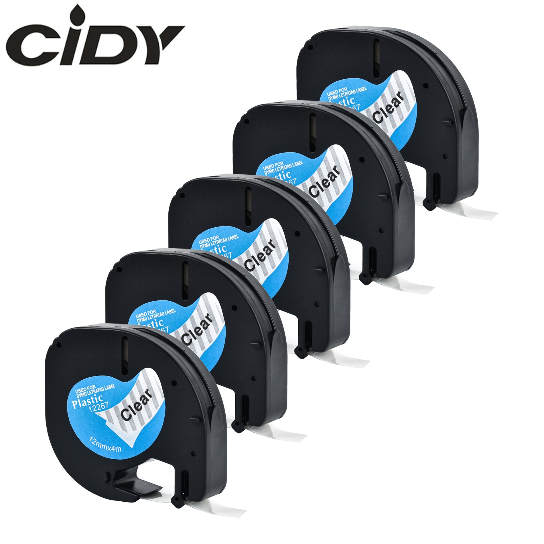 5pcs mixed color of 91201 91202 91203 91204 91205 labels 12mm dymo letratag 91201 91331 tape for LT-100H label maker: black on clear