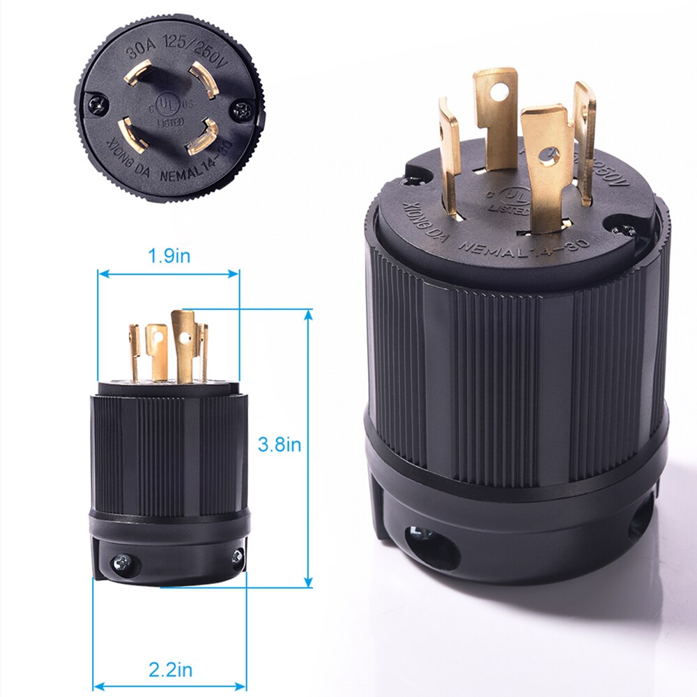MICTUNING 30A Industrial Grade Generator Plug with Twist Lock 125/250V NEMA L14-30P 4 Pin Male Plug Replaced Plug of RV Trailers