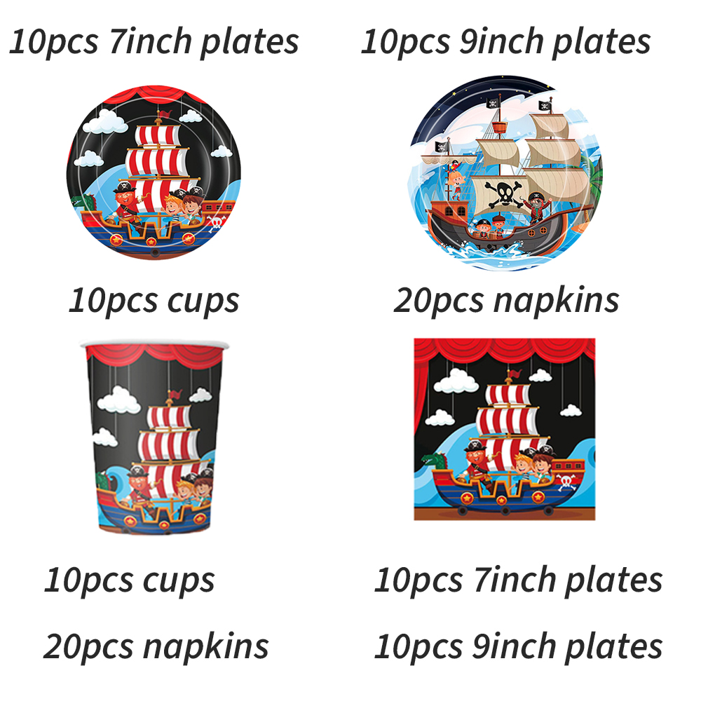 Pirate Ship Sets Birthday Decoration Party Disposable Paper Napkins Cups Plates Tablecloths Party Supplies: Burgundy